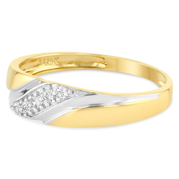 14K Solid Gold CZ Men's Band Ring