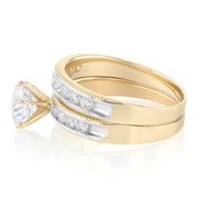 14K Solid Gold Two Tone CZ Wedding Engagement Ring 2 Piece Bridal Set