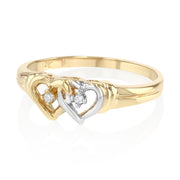 14K Solid Gold Double Heart CZ Ring