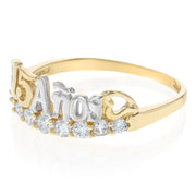 14K Solid Gold 15 Years Birthday CZ Quinceanera Ring