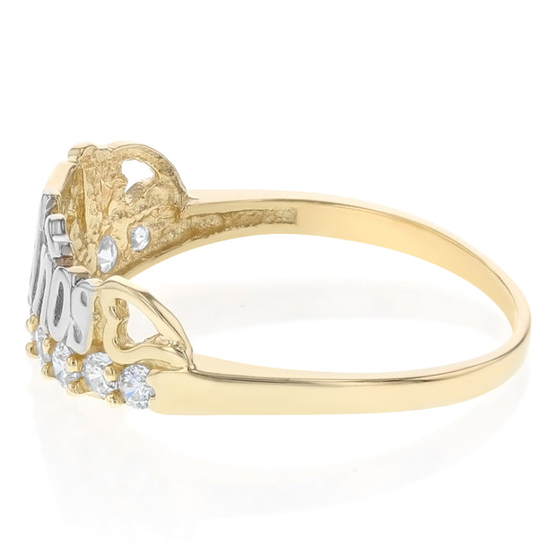 14K Solid Gold 15 Years Birthday CZ Quinceanera Ring