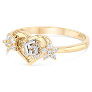 14K Gold 15 Years Birthday CZ Heart Quinceanera Ring