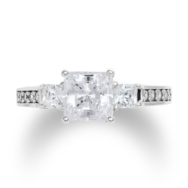 Three Stone Princess Cut Engagement Ring