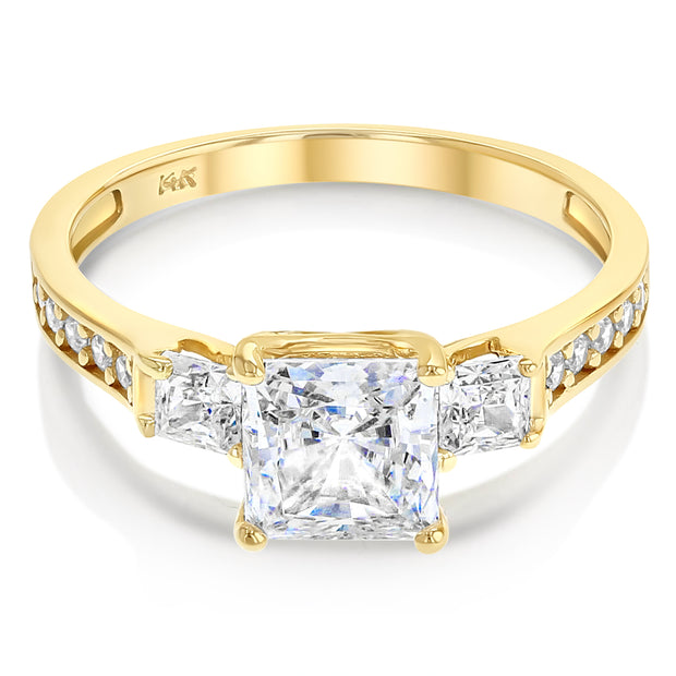Three Stone Princess Cut Engagement Ring