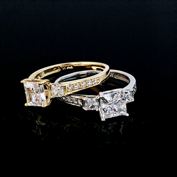 Three Stone Princess Cut Engagement Ring