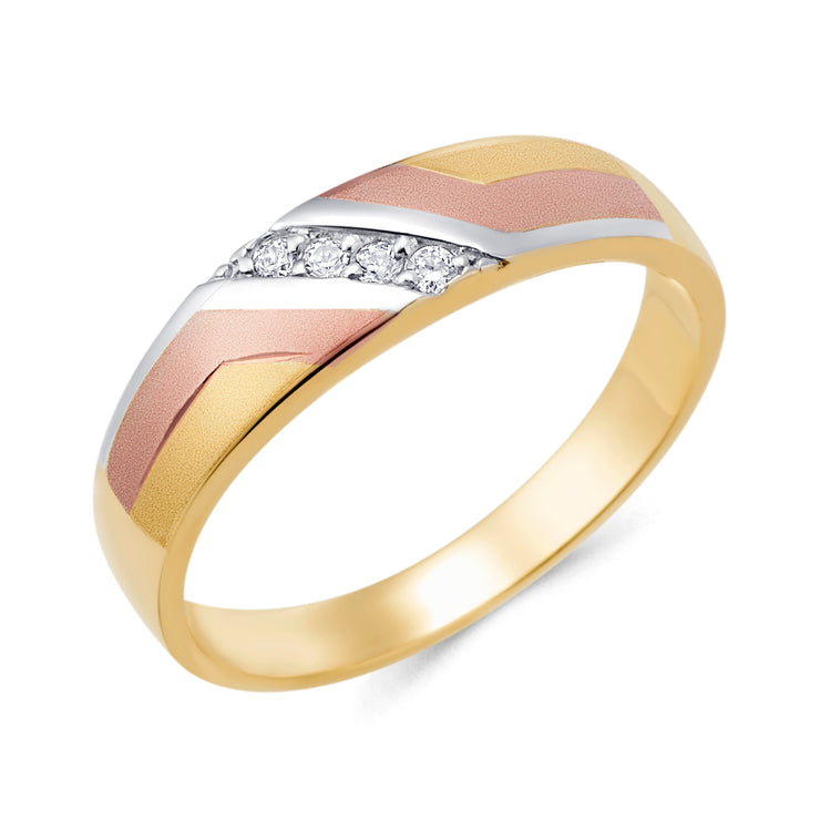 14K Solid Gold CZ Men's Band Ring