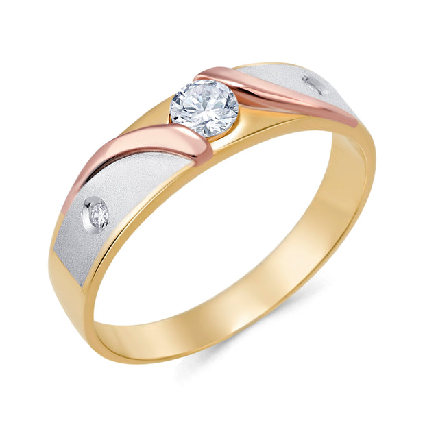 14K Solid Gold CZ Ring Men's Band