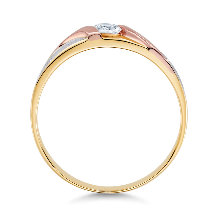 14K Solid Gold CZ Ring Men's Band