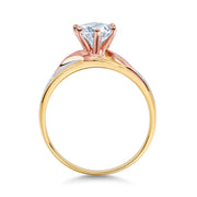 14K Tri Color Solid Gold 1 Ct. Round Cut CZ Engagement Ring and Wedding Band 2 Piece Bridal Set