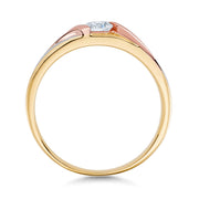 14K Tri Color Solid Gold 1 Ct. Round Cut CZ Engagement Ring and Wedding Band 2 Piece Bridal Set