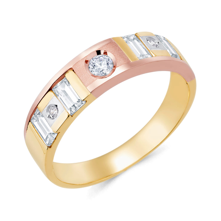 14K Solid Gold CZ Ring Men's Band