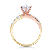 14K Tri Color Solid Gold 1 Ct. Round Cut CZ Wedding Engagement Ring 2 Piece Bridal Set
