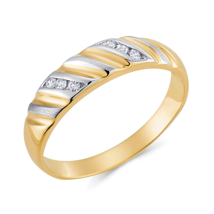 14K Solid Gold CZ Ring Men's Band