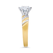 14K Two Tone Solid Gold 1 Ct. Round Cut CZ Engagement Ring and Wedding Band 2 Piece Bridal Set