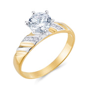 14K Two Tone Solid Gold 1 Ct. Round Cut CZ Engagement Ring and Wedding Band 2 Piece Bridal Set