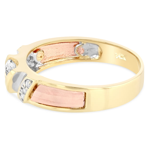 14K Solid Gold CZ Ring Men's Band