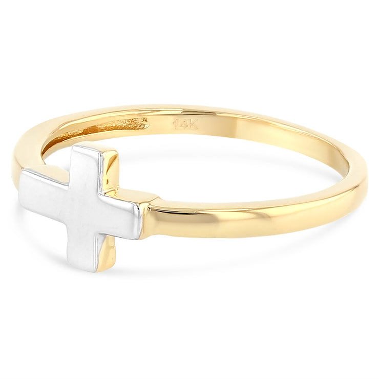 14K Solid Gold Simple Religious Cross Ring