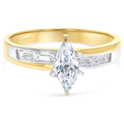 14K Solid Yellow Gold 1 Ct. Marquise Cut Solitaire CZ Wedding Engagement Ring 2 Piece Bridal Set