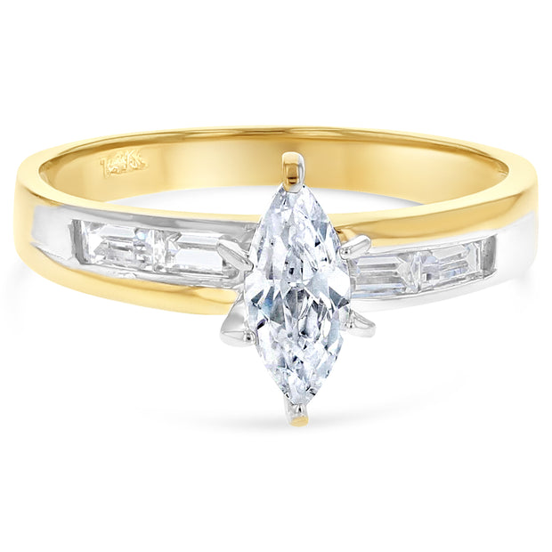 14K Solid Yellow Gold 1 Ct. Marquise Cut Solitaire CZ Wedding Engagement Ring 2 Piece Bridal Set