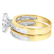 14K Solid Yellow Gold 1 Ct. Marquise Cut Solitaire CZ Wedding Engagement Ring 2 Piece Bridal Set