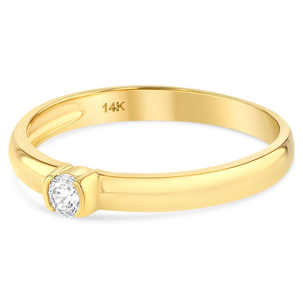 14K Gold  0.1 Ct. Round Cut Solitaire CZ Wedding Engagement Ring