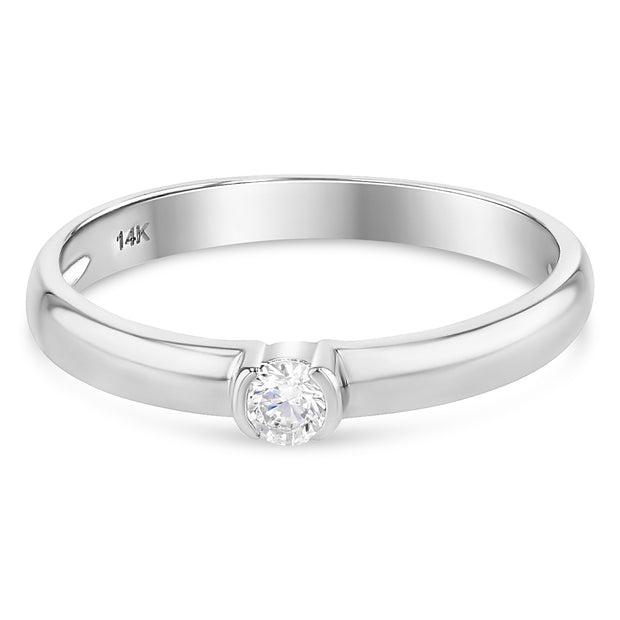 14K Gold  0.1 Ct. Round Cut Solitaire CZ Wedding Engagement Ring