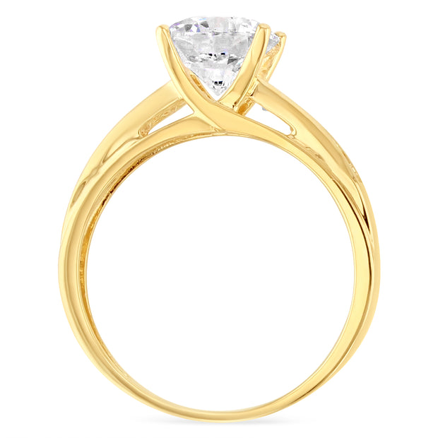 14K Solid Gold 1.5 Ct. Round Cut Solitaire CZ Wedding Engagement Ring