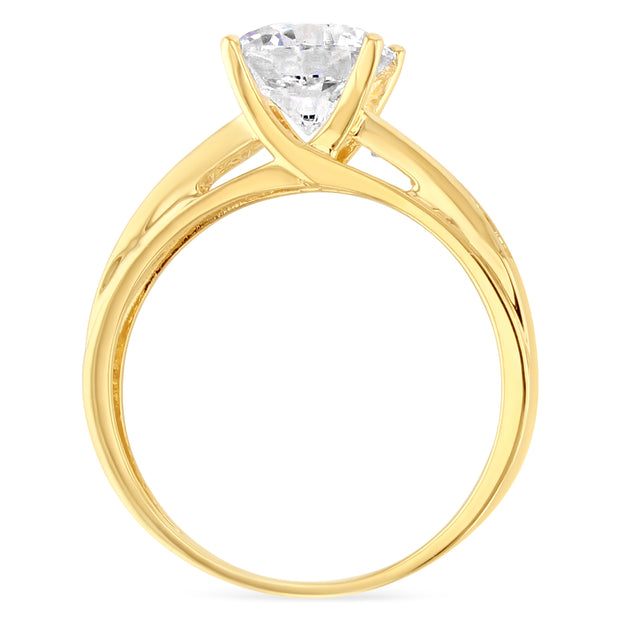 14K Solid Gold 1.5 Ct. Round Cut Solitaire CZ Wedding Engagement Ring