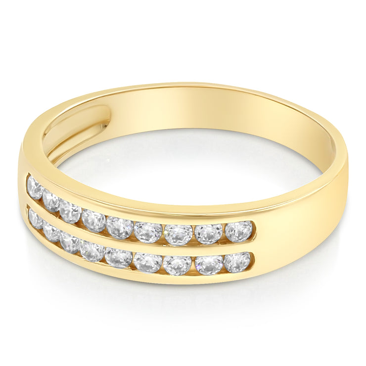 14K Solid Gold CZ Dual Row Band