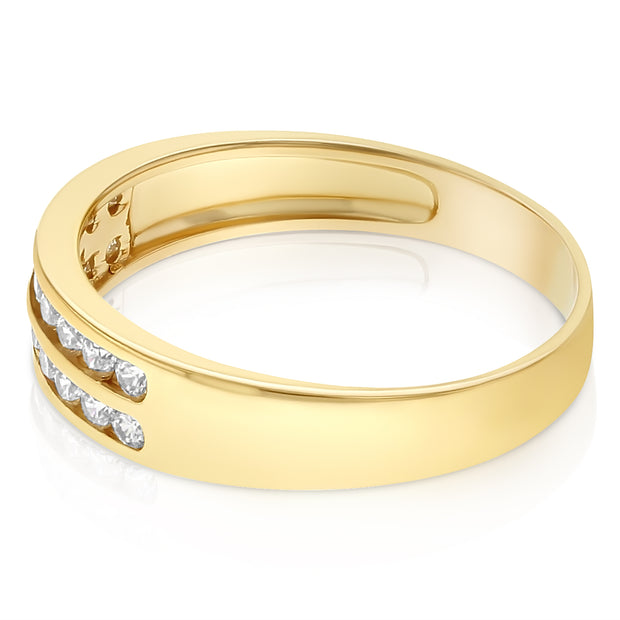 14K Solid Gold CZ Dual Row Band