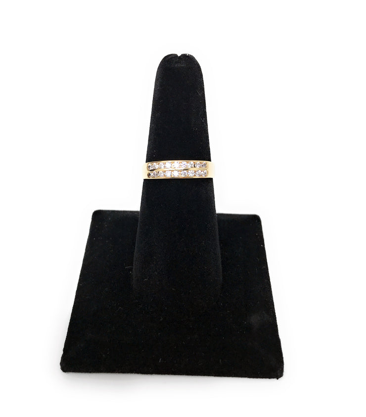 14K Solid Gold CZ Dual Row Band