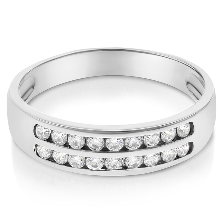 14K Solid Gold CZ Dual Row Band