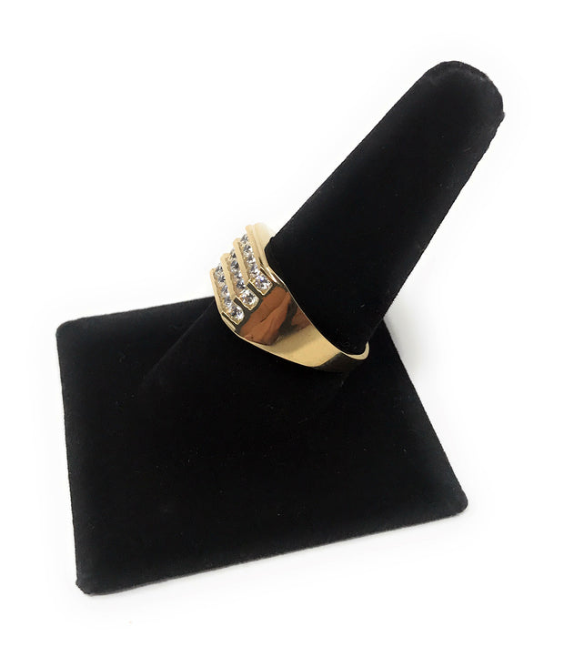 14K Solid Gold 10MM 3 CZ Row Men's Ring