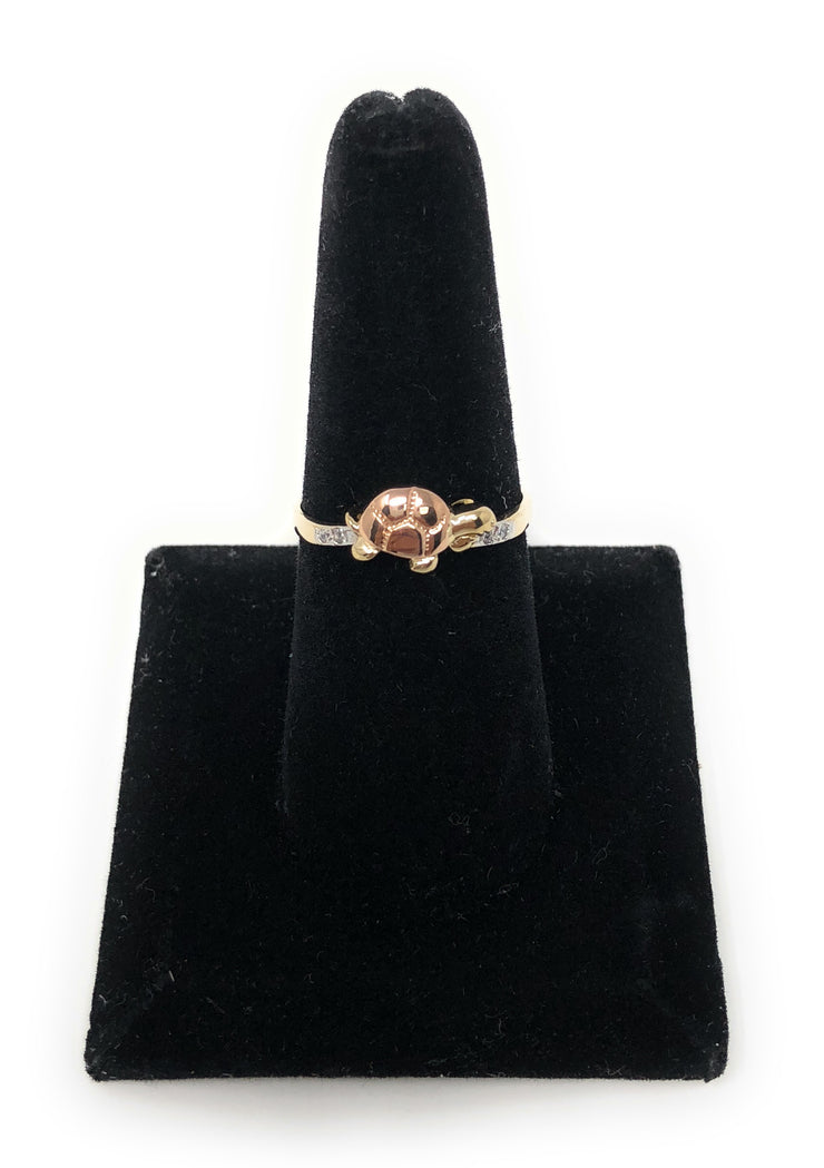 14K Solid Gold CZ Fancy Little Turtle Ring