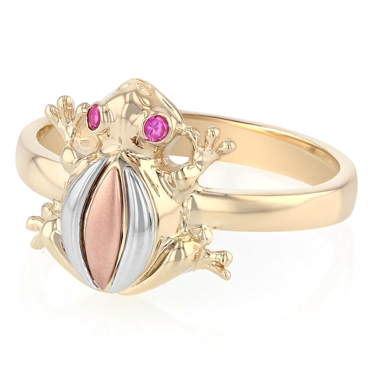 14K Solid Gold CZ Fancy Lucky Frog Ring