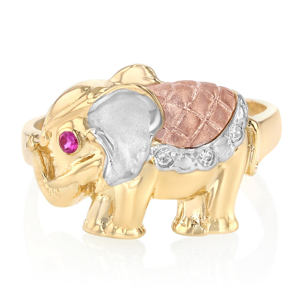 14K Solid Gold CZ Fancy Elephant Ring