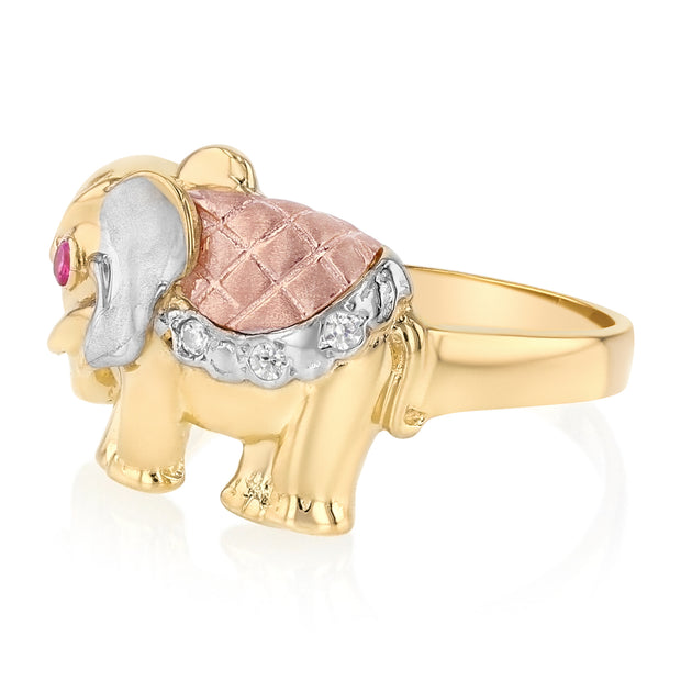 14K Solid Gold CZ Fancy Elephant Ring
