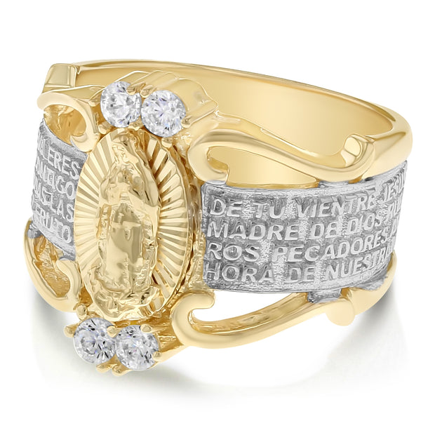 14K Solid Gold CZ Virgin Mary Religious Ring