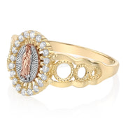 14K Solid Gold CZ Guadalupe Religious Fancy Ring