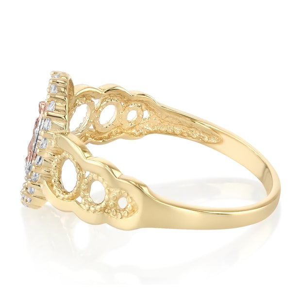 14K Solid Gold CZ Guadalupe Religious Fancy Ring