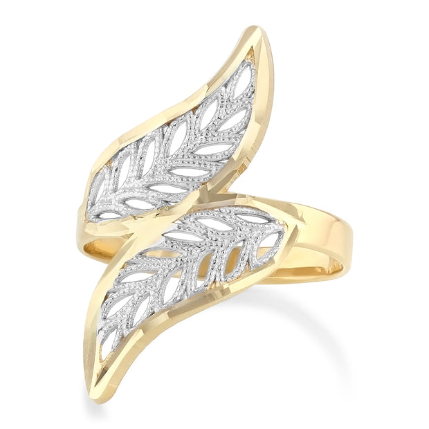 14K Solid Gold Fancy Leaves Ring
