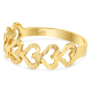 14K Solid Gold Hearts Fancy Ring