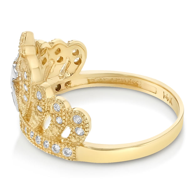 14K Solid Gold CZ 15 Years Birthday Princess Quinceanera Ring