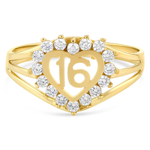 14K Solid Sweet 16 Birthday Ring