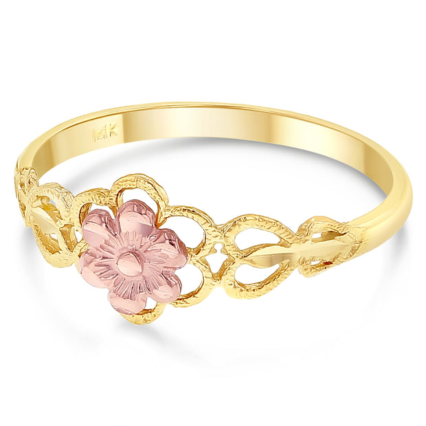 14K Solid Gold Fancy Flower Ring