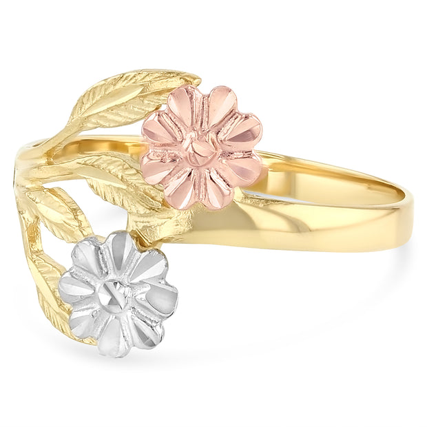 14K Solid Gold Fancy Flower Ring