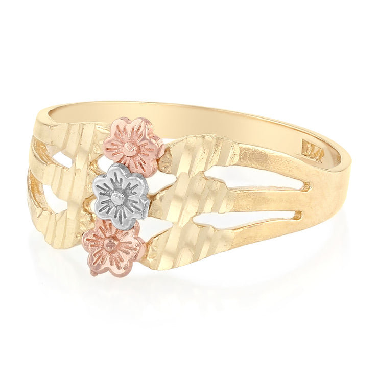 14K Solid Gold Fancy Flower Ring