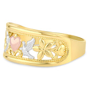 14K Solid Gold Fancy Dove and Heart Ring