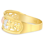 14K Solid Gold Fancy Dove and Heart Ring