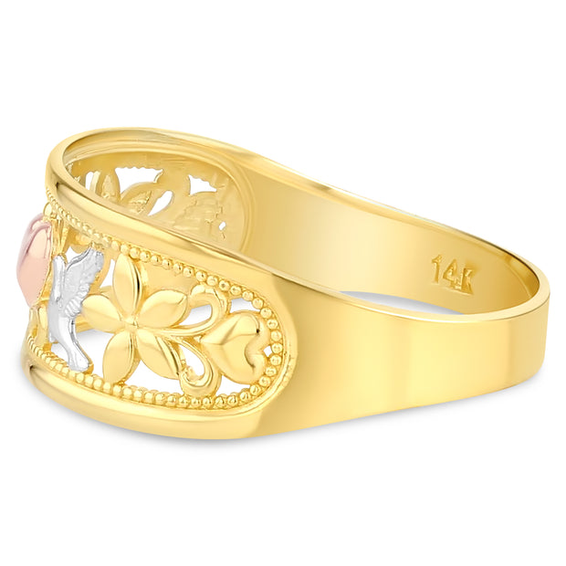 14K Solid Gold Fancy Dove and Heart Ring